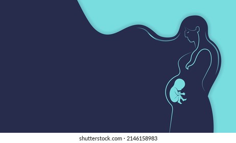 Pregnant woman with fetus in stencil style isolated on background.