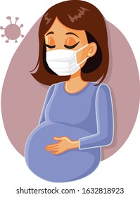 Pregnant Woman Fighting Virus Wearing Medical  Face Mask. Young mother to be feeling ill from viral influenza disease
