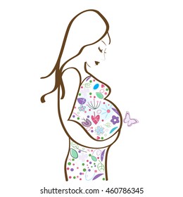 Pregnant woman, filled with flowers. Mother's vector illustration