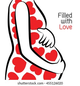 pregnant woman, filled with hearts. Mother's love concept. Vector illustration.