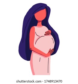 Pregnant woman in a flat style on an isolated white background. Expecting a baby, motherhood, pregnant. Stock vector illustration.