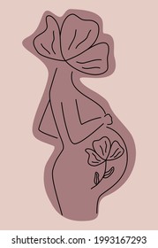 pregnant woman with flower head abstract line art style design conceptual beauty vector illustration	