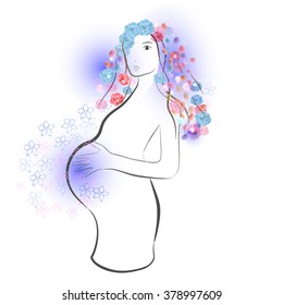 Pregnant woman in flowers