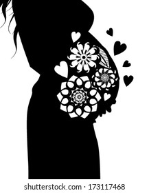 pregnant woman with flowers. Vector