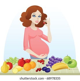Pregnant woman with fruits