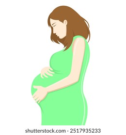 Pregnant woman, future mom, concept illustration in cute cartoon style. Healthcare, pregnancy. Flat vector illustration isolated on white.