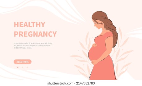 Pregnant woman, future mom. Pregnancy banner. Vector illustration.
