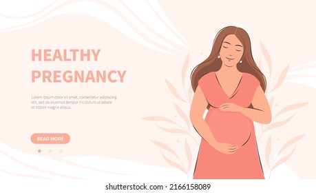 Pregnant woman, future mom. Pregnancy banner. Vector illustration.