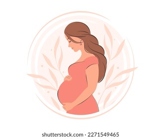 Pregnant woman, future mom. Pregnancy and motherhood concept.  Vector illustration.
