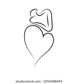 Pregnant woman, future mom, pregnancy concept vector logo. Black silhouette of a pregnant woman. Motherhood love art. Woman with big belly love shape concept art.