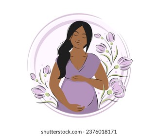 Pregnant woman, future mom. Pregnancy and motherhood concept.  Vector illustration.

