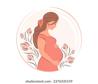 Mujer embarazada, futura madre. Concepto de embarazo y maternidad.  Ilustración vectorial.
