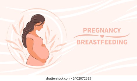 Pregnant woman, future mom. Pregnancy and motherhood concept.  Vector illustration.
