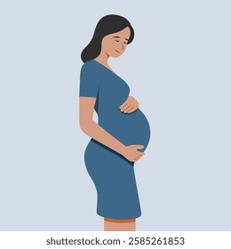 Pregnant woman gently cradling belly