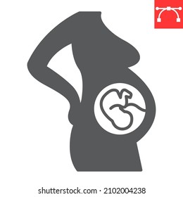 Pregnant woman glyph icon, pregnancy and female, pregnancy mother vector icon, vector graphics, editable stroke solid sign, eps 10.