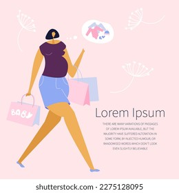 The pregnant woman go to shopping for her future baby. Women buy clothes, preparing for motherhood and to be a mother, new mom.