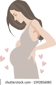 
pregnant woman in a gray dress who strokes her belly. woman preparing to become a mother, expecting childbirth. image of a pregnant woman in a gray dress.