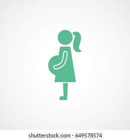 Pregnant Woman Green Flat Icon On White Background