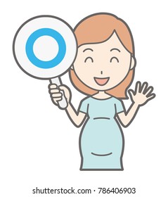 A pregnant woman in green's clothes has a circle's mark
