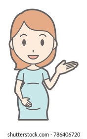 A pregnant woman in green's clothes is showing me around