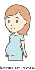 A pregnant woman in green's clothes is walking