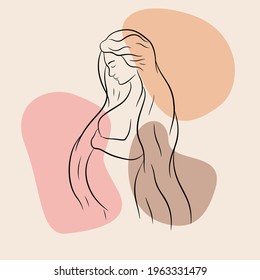 Pregnant woman. Hand drawn vector illustration in line art style.