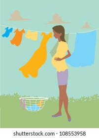 Pregnant Woman Hanging Laundry