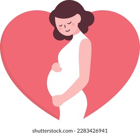 A pregnant woman with a happy expression.
A pregnant woman touching her tummy.