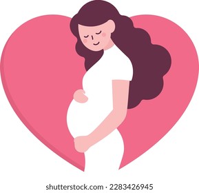 A pregnant woman with a happy expression.
A pregnant woman touching her tummy.