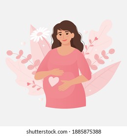 Pregnant woman. Happy and healthy pregnancy concept. Cute Vector illustration in flat style