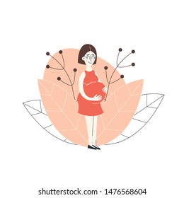 Pregnant woman. Happy pregnancy. Flat cartoon vector illustration