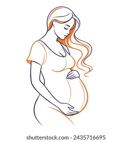
Pregnant woman happy young mother continuous line art vector illustration