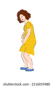 Pregnant Woman Has Misbirth. Miscarriage And Abortion.  Uterine Bleeding. Rh-conflict During Pregnancy. Spotting From The Vagina. Stock Vector Illustration Isolated On White Background.