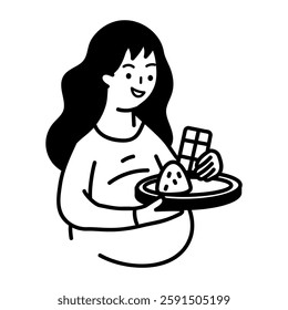 Pregnant woman having food craving, doodle icon
