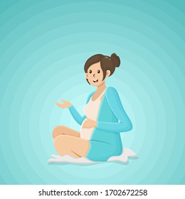 Pregnant Woman. Healthy Pregnancy and Maternity. Cute Female Illustration