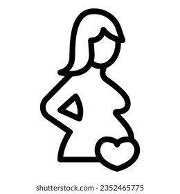 Pregnant woman and heart line icon, Medical concept, Pregnancy sign on white background, Pregnant woman silhouette icon in outline style mobile concept web design. Vector graphics.