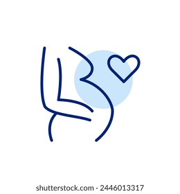 Pregnant woman and heart. Maternity and expecting mothers wellbeing. Fertility and motherhood. Pixel perfect vector icon