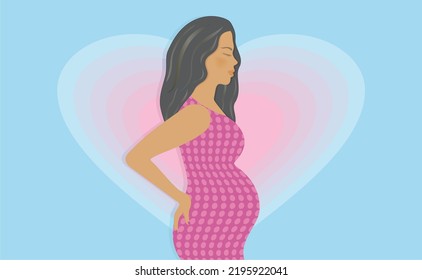Pregnant woman with hearts in background. Vector illustration.