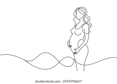 Pregnant woman her belly, symbolizing new life and hope continuous line art vector illustration
