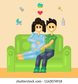 
A pregnant woman with her husband awaiting the birth of a child. Vector illustration