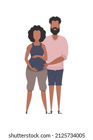 The pregnant woman and her husband are depicted in full growth. isolated. Happy pregnancy concept. Vector in cartoon style.