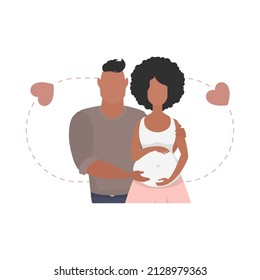 The pregnant woman and her husband are depicted waist-deep. isolated. Happy pregnancy concept. Vector in cartoon style.