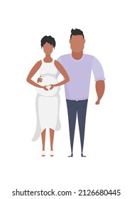 Pregnant woman with her husband in full growth. isolated. Happy pregnancy concept. Vector illustration in a flat style.