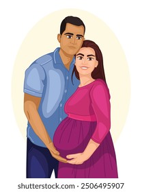 A pregnant woman and her husband, looking happy about becoming parents.