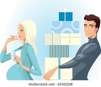 pregnant woman and her husband make a purchase