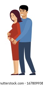 Pregnant woman with her husband on a white background. Happy family. Vector flat illustration.