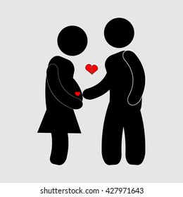 Pregnant woman and her husband pictogram flat icon isolated on white background