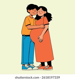 Mulher grávida e seu marido. Ilustração vetorial em estilo plano