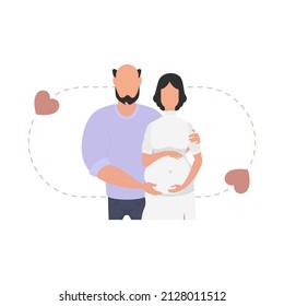 A pregnant woman with her husband waist-deep. isolated on white background. Happy pregnancy concept. Vector illustration.