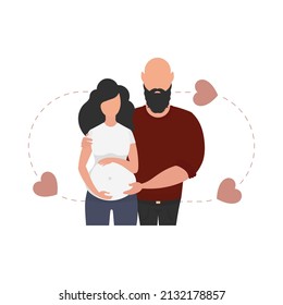 A pregnant woman with her husband waist-deep. isolated on white background. Happy pregnancy concept. Vector illustration in a flat style.